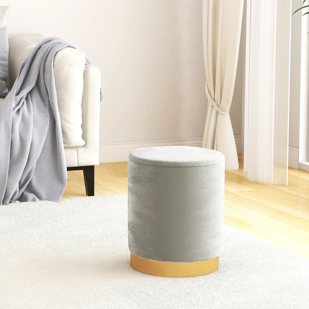Round Storage Hocker Light Gray Velvet 12.2" x 14.6"