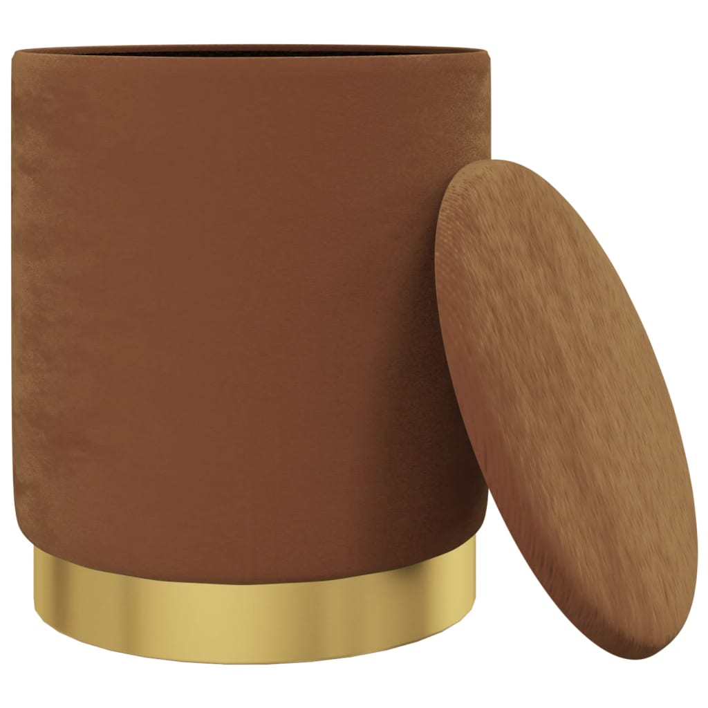 Round Storage Hocker Brown Velvet 12.2" x 14.6"