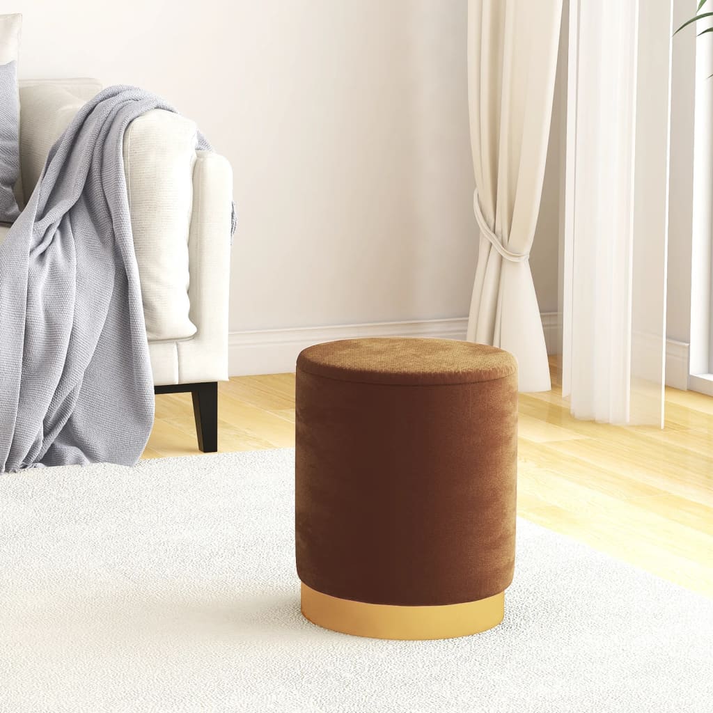 Round Storage Hocker Brown Velvet 12.2" x 14.6"