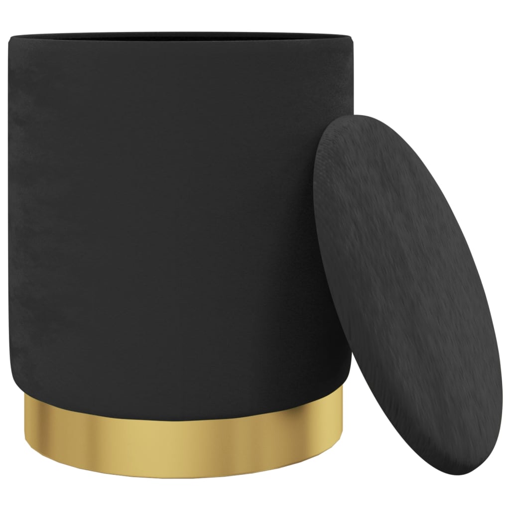 Round Storage Hocker Black Velvet 12.2" x 14.6"