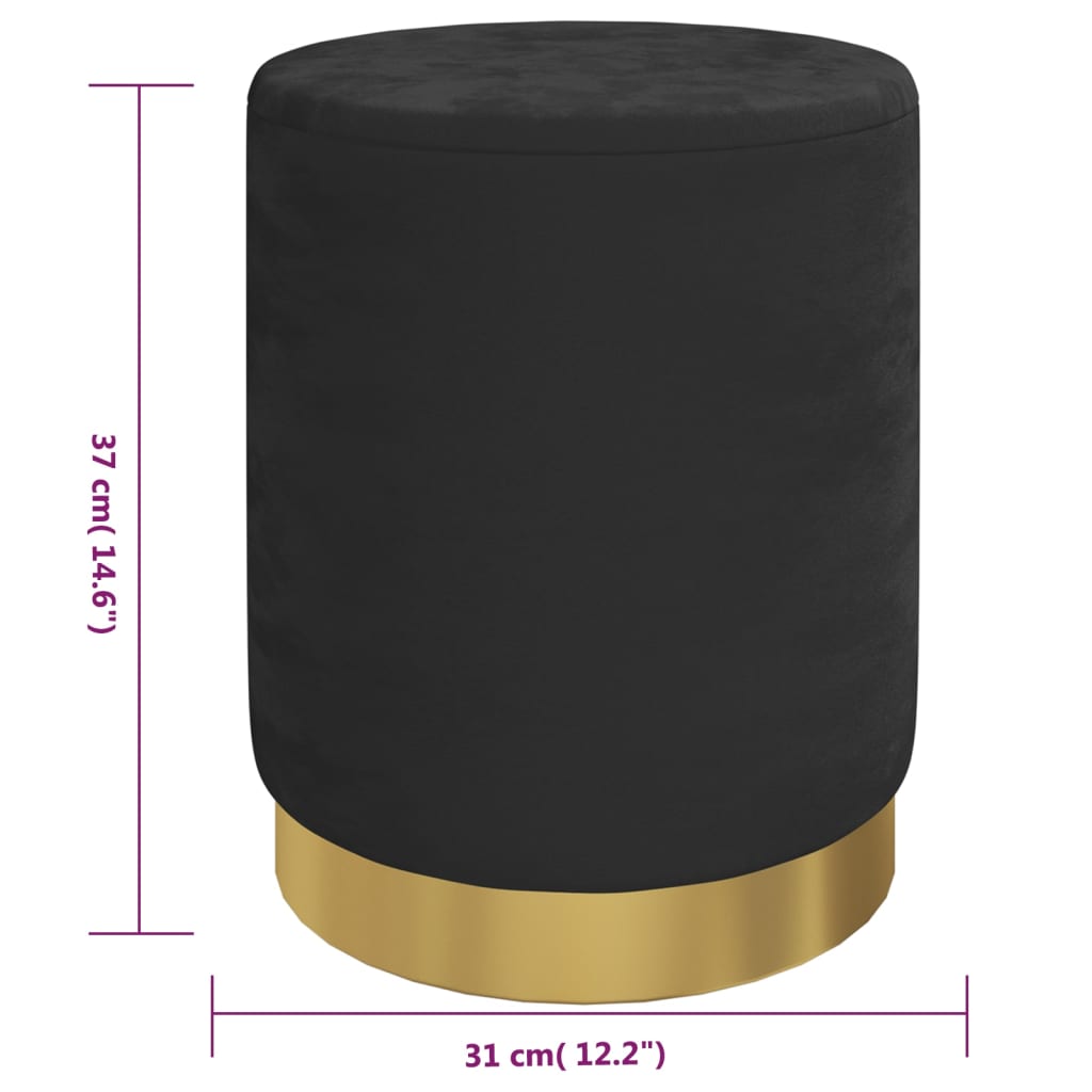 Round Storage Hocker Black Velvet 12.2" x 14.6"
