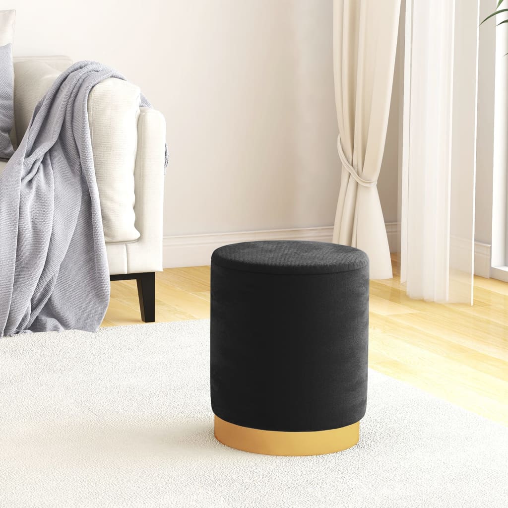 Round Storage Hocker Black Velvet 12.2" x 14.6"