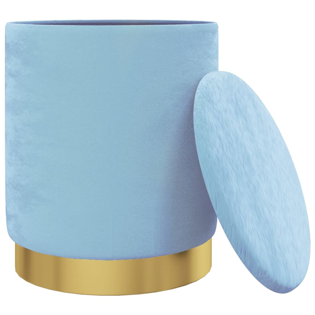 Round Storage Hocker Light Blue Velvet 12.2" x 14.6"