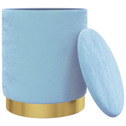 Round Storage Hocker Light Blue Velvet 12.2" x 14.6"