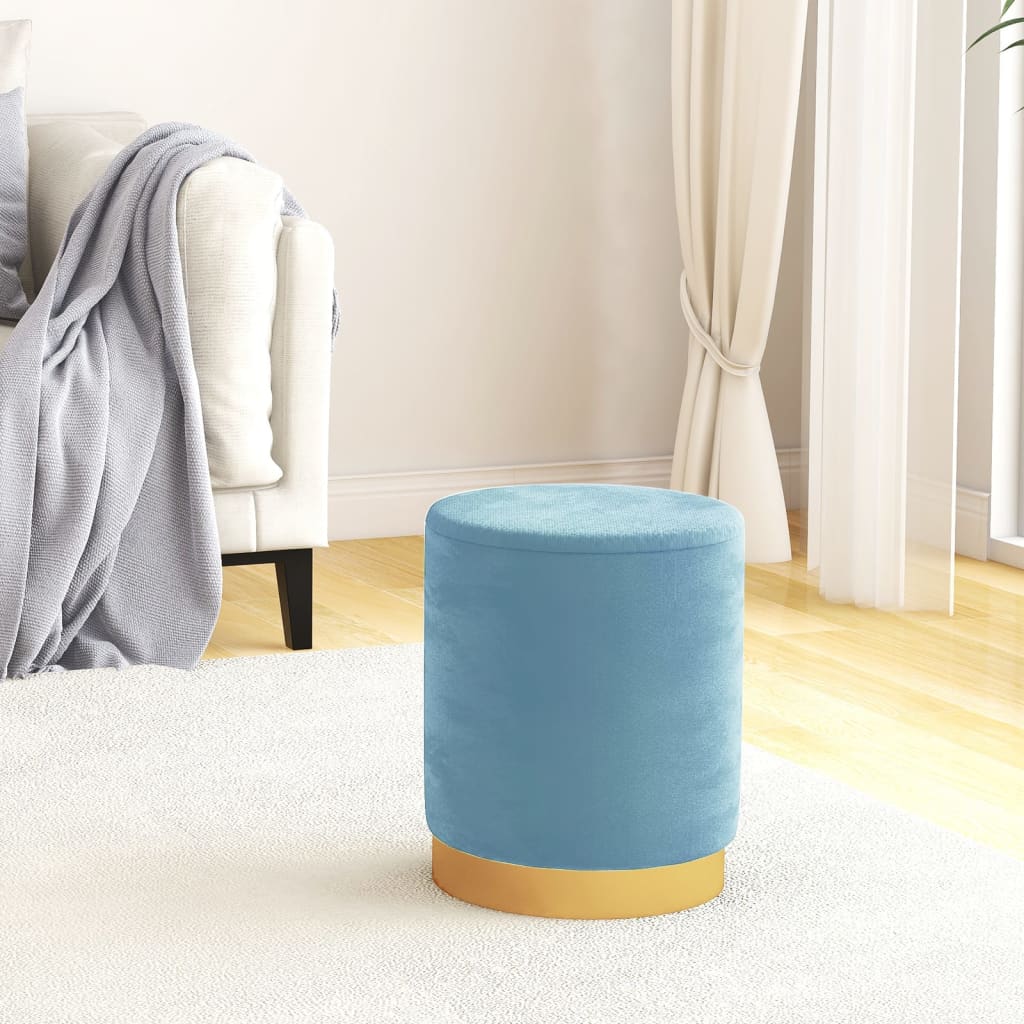 Round Storage Hocker Light Blue Velvet 12.2" x 14.6"