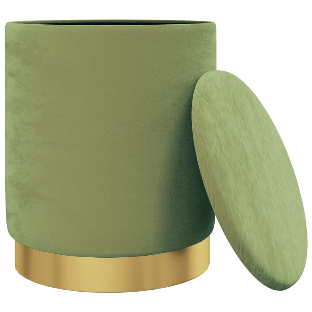 Round Storage Hocker Mustard Green Velvet 12.2" x 14.6"