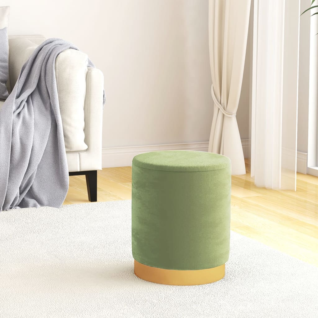 Round Storage Hocker Mustard Green Velvet 12.2" x 14.6"