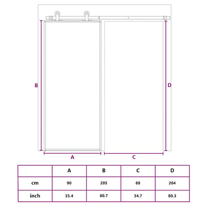 Sliding Door Black 35.4"x80.7" ESG Glass and Aluminum