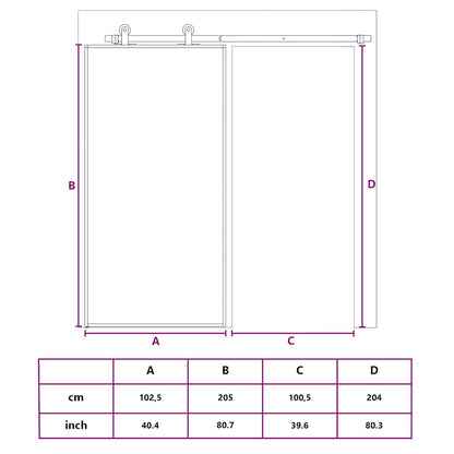 Sliding Door Black 40.4"x80.7" ESG Glass and Aluminum