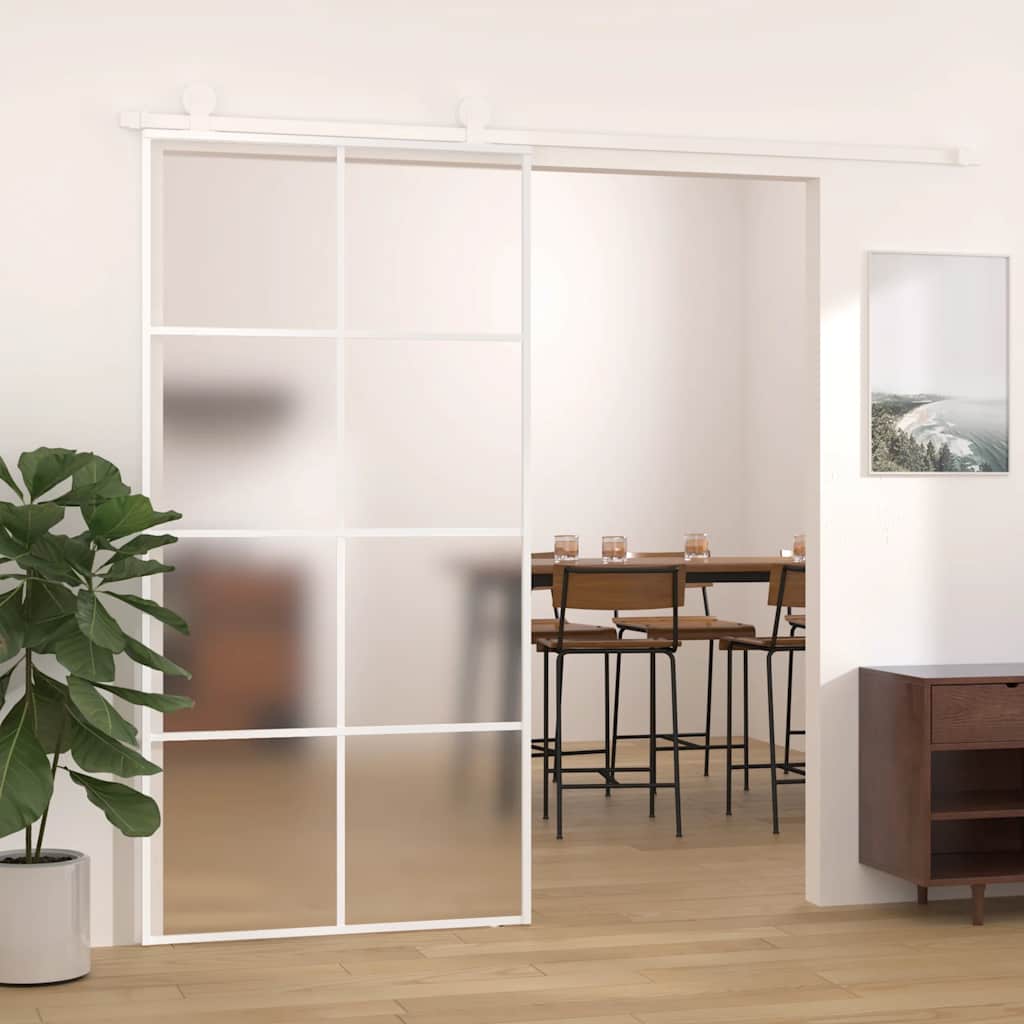 Sliding Door Frosted ESG Glass and Aluminum 40.4"x80.7" White