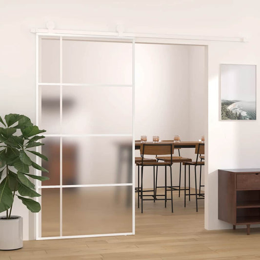 Sliding Door Frosted ESG Glass and Aluminum 40.4"x80.7" White