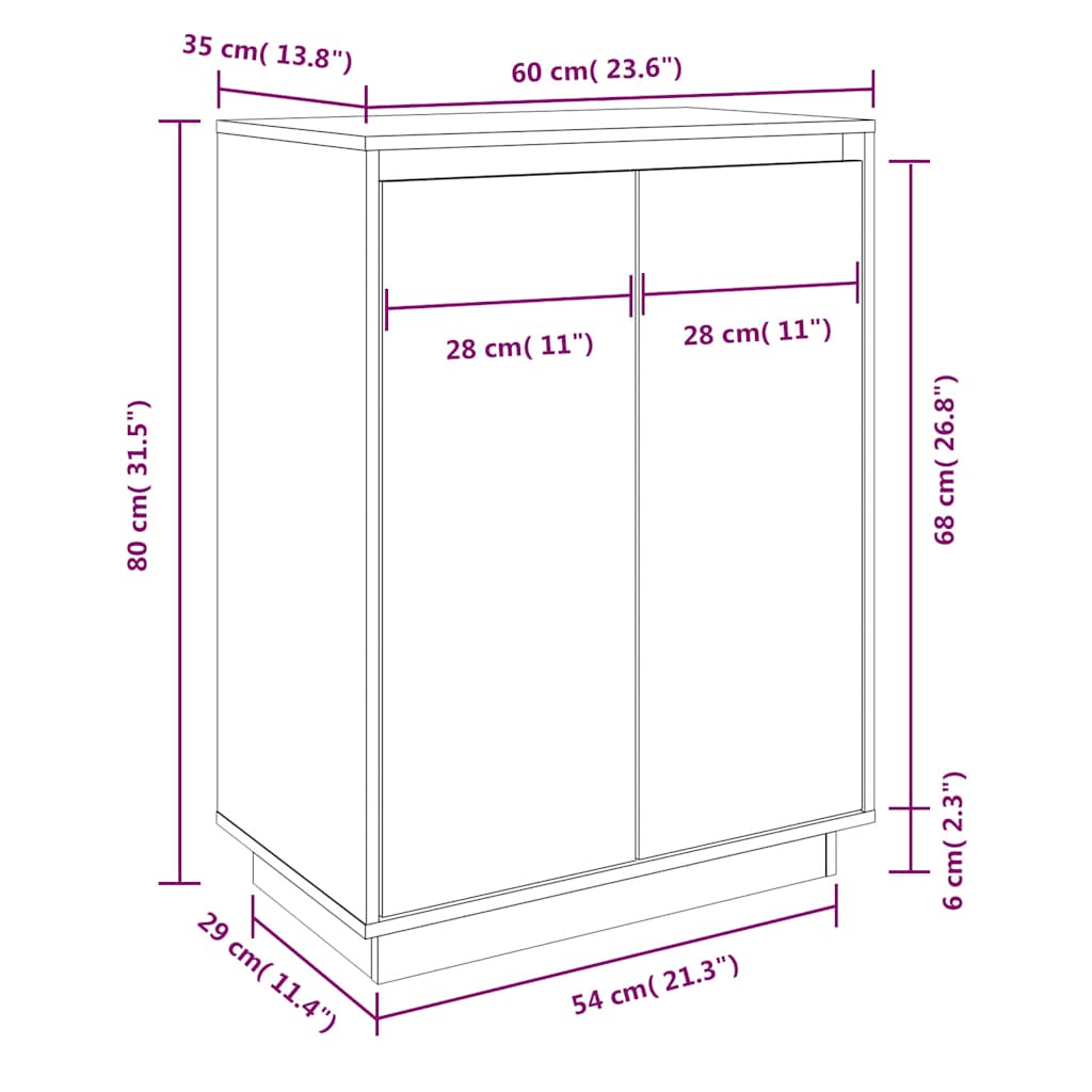 Shoe Cabinet 23.6x13.8x31.5" Solid Wood Pine