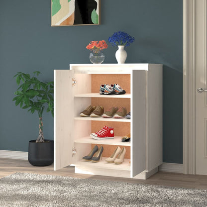Shoe Cabinet White 23.6x13.8x31.5" Solid Wood Pine