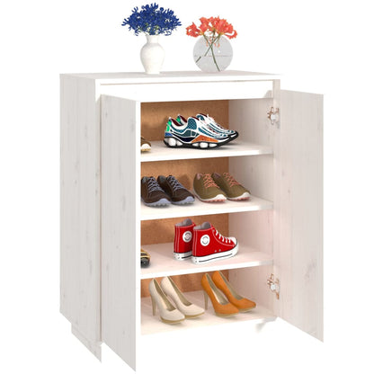 Shoe Cabinet White 23.6x13.8x31.5" Solid Wood Pine