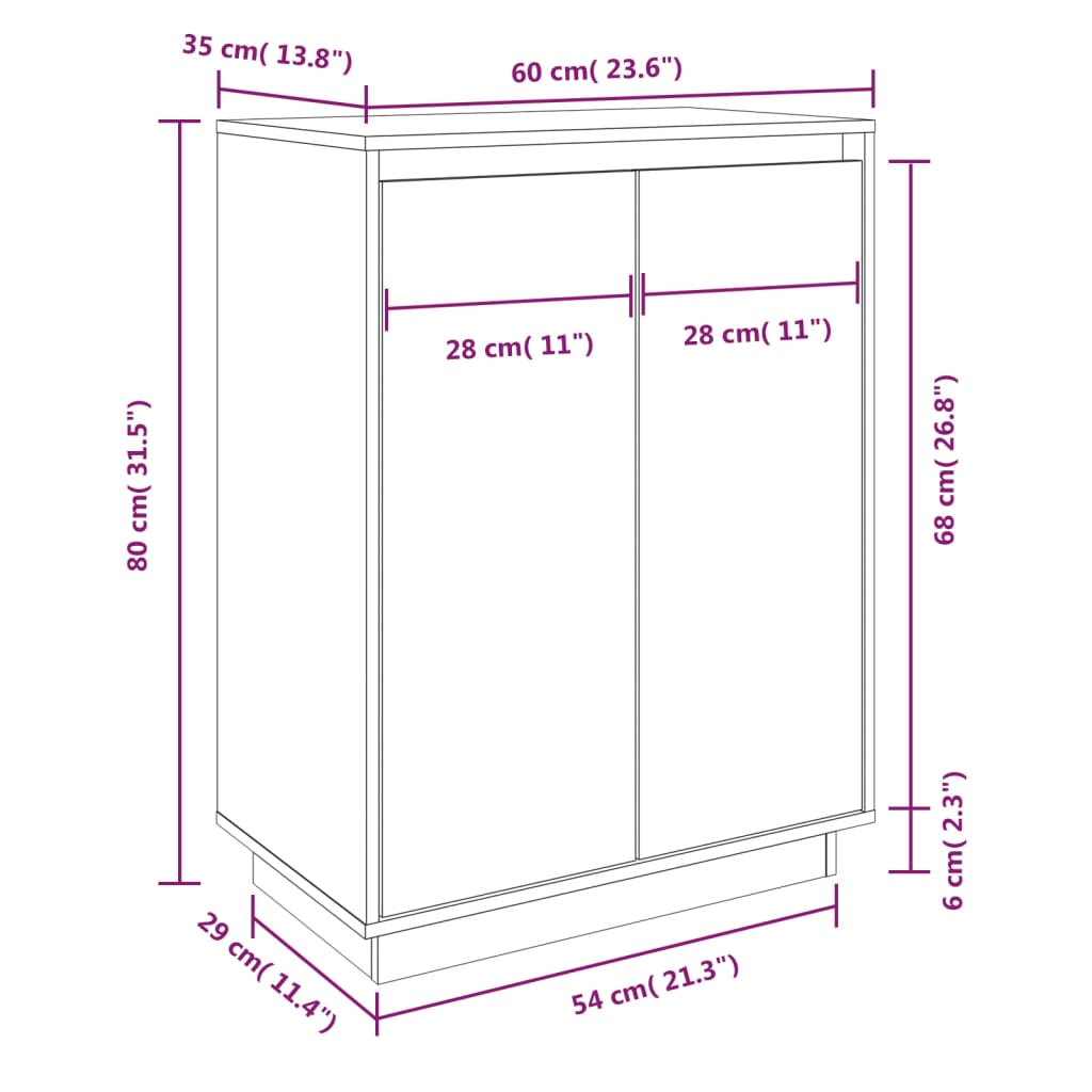 Shoe Cabinet White 23.6x13.8x31.5" Solid Wood Pine