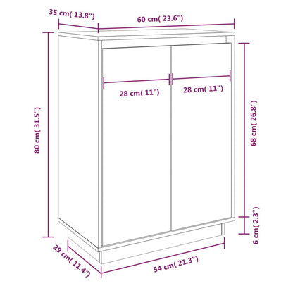 Shoe Cabinet White 23.6x13.8x31.5" Solid Wood Pine