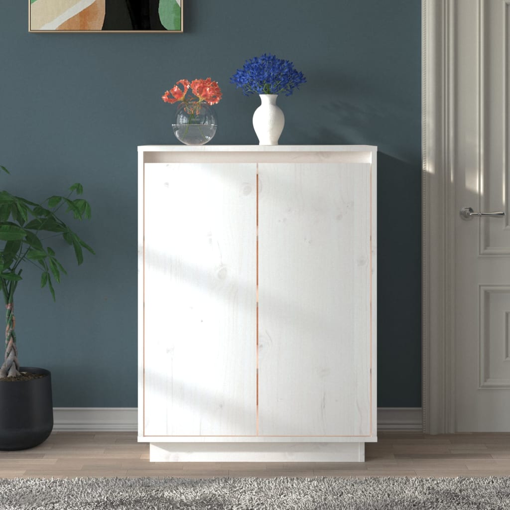Shoe Cabinet White 23.6x13.8x31.5" Solid Wood Pine