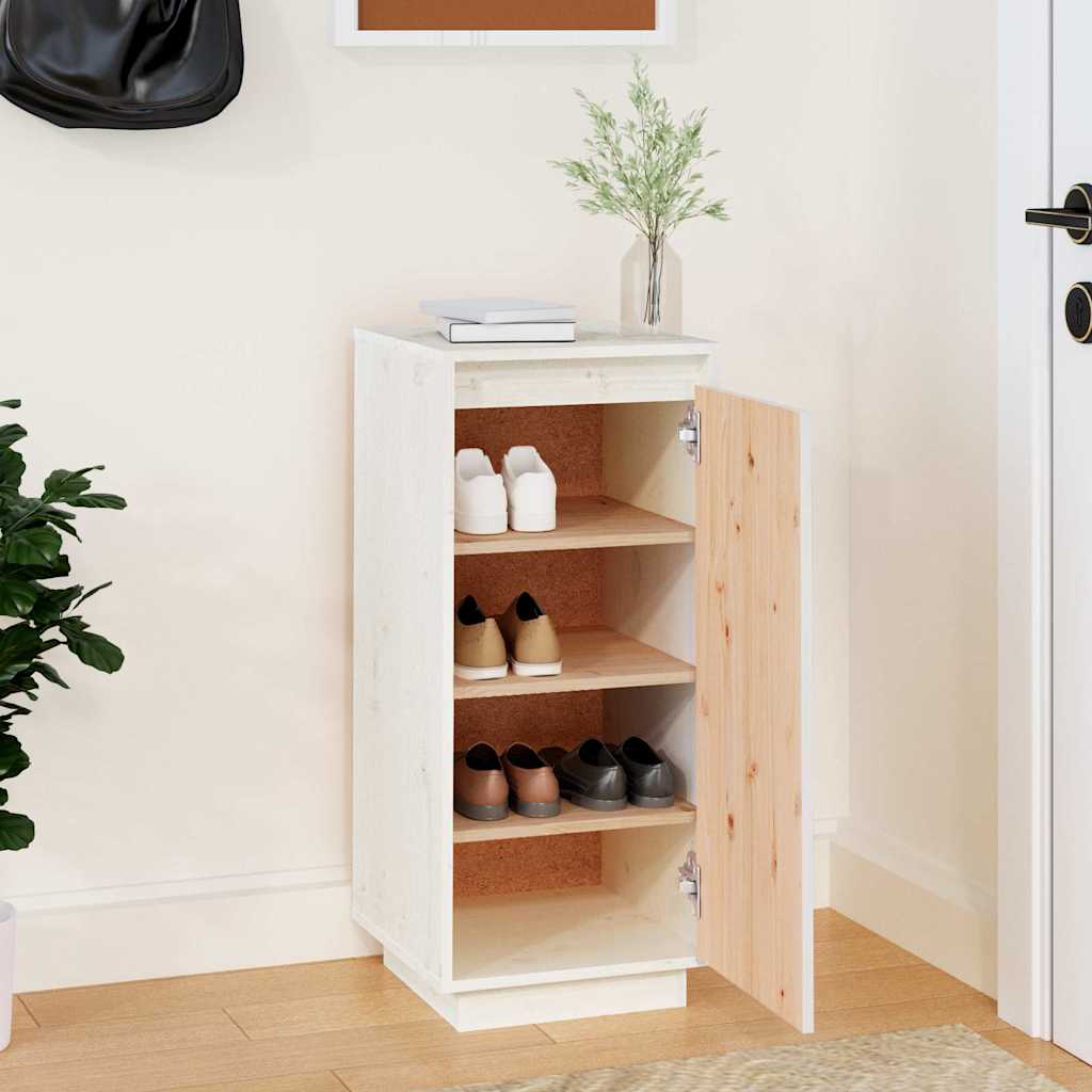 Shoe Cabinet White 13.8x13.8x31.5" Solid Wood Pine
