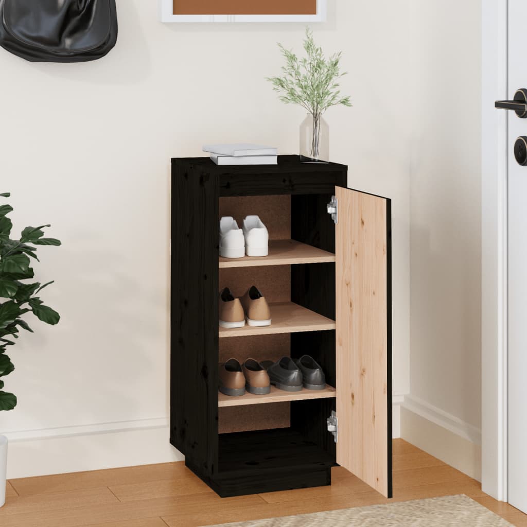 Shoe Cabinet Black 13.8x13.8x31.5" Solid Wood Pine