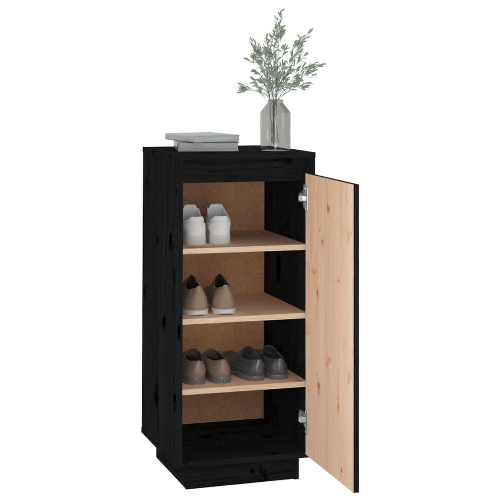 Shoe Cabinet Black 13.8x13.8x31.5" Solid Wood Pine
