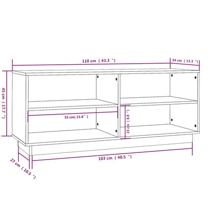 Shoe Cabinet 43.3x13.4x17.7" Solid Wood Pine