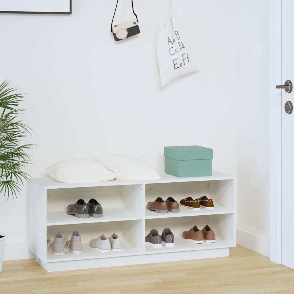 Shoe Cabinet White 43.3x13.4x17.7" Solid Wood Pine