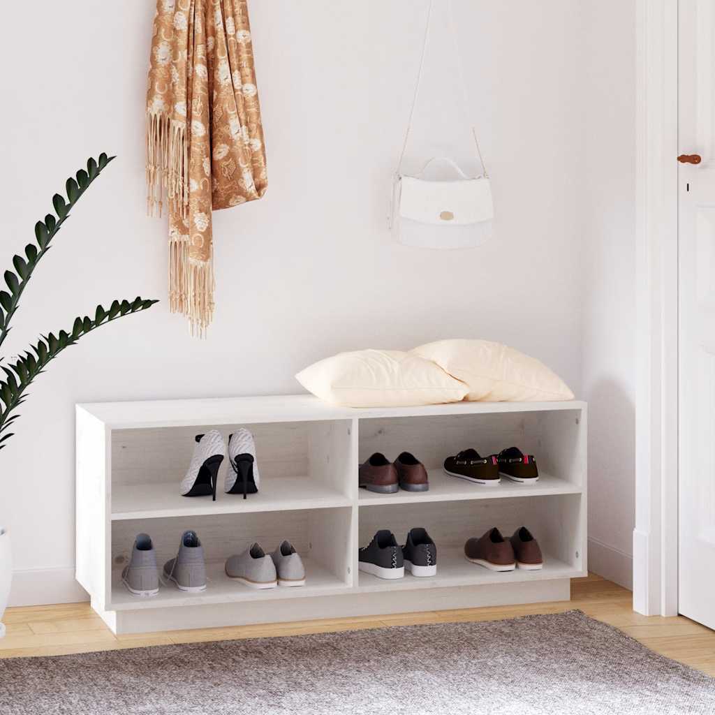 Shoe Cabinet White 43.3x13.4x17.7" Solid Wood Pine