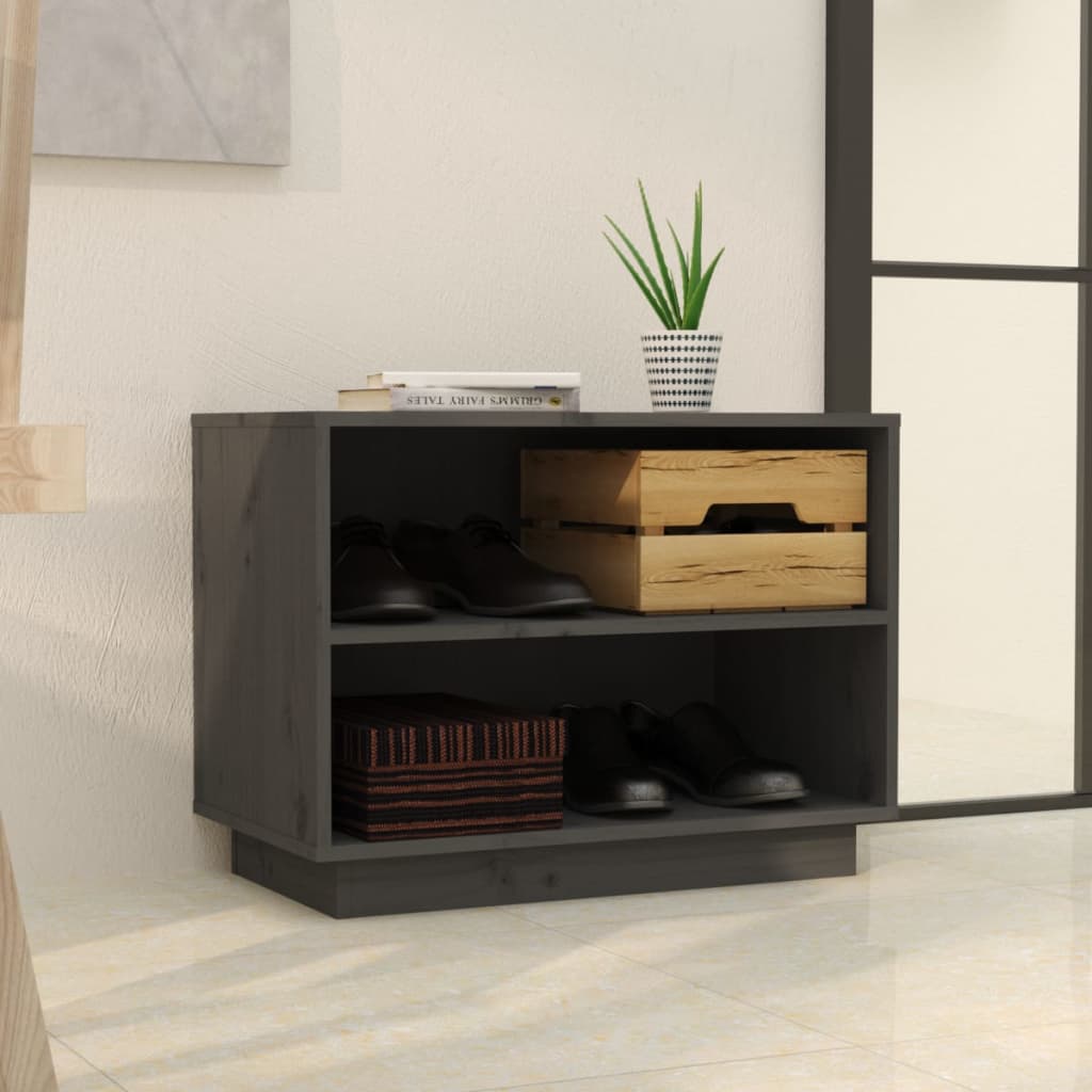 Shoe Cabinet Grey 23.6x13.4x17.7" Solid Wood Pine