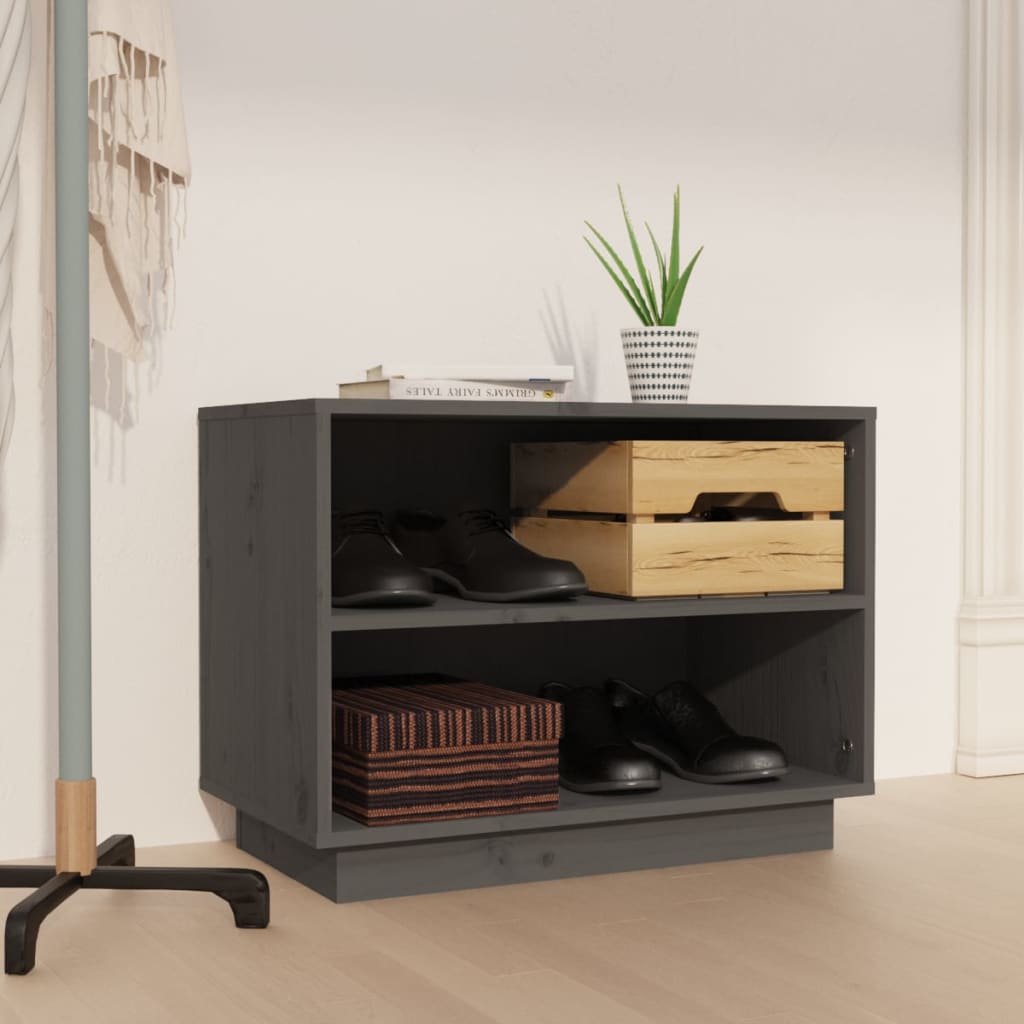 Shoe Cabinet Grey 23.6x13.4x17.7" Solid Wood Pine