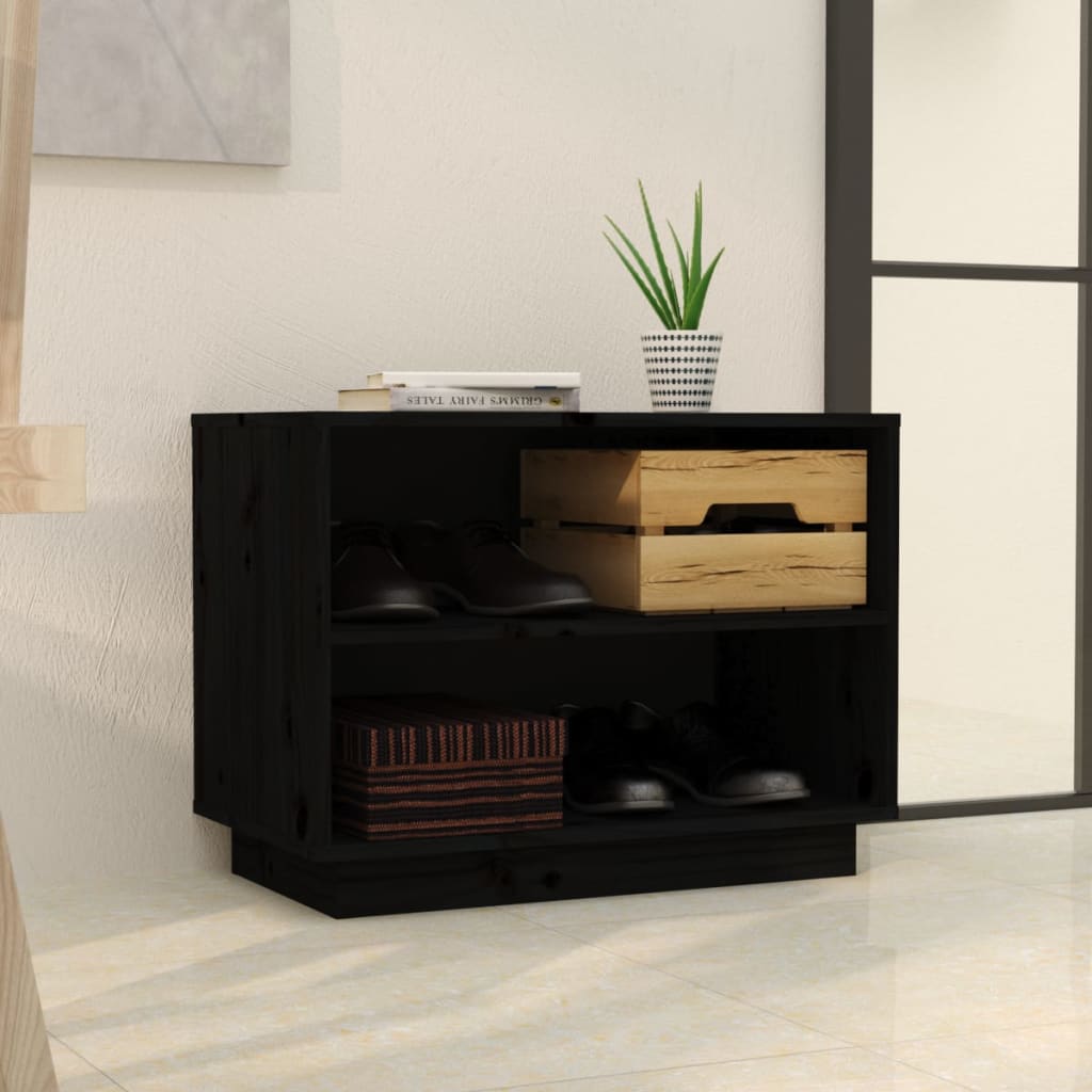 Shoe Cabinet Black 23.6x13.4x17.7" Solid Wood Pine