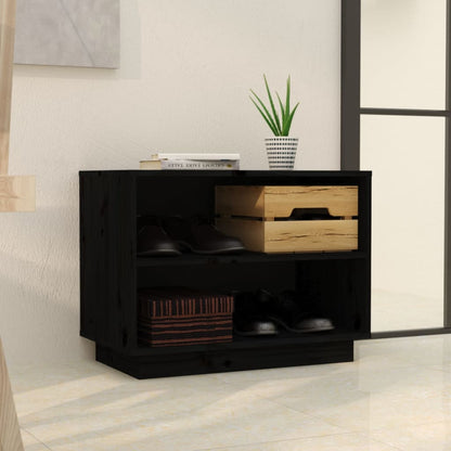 Shoe Cabinet Black 23.6x13.4x17.7" Solid Wood Pine