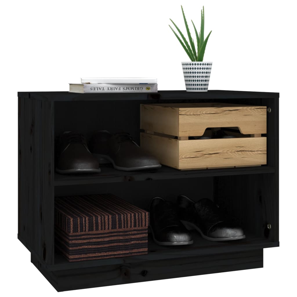 Shoe Cabinet Black 23.6x13.4x17.7" Solid Wood Pine