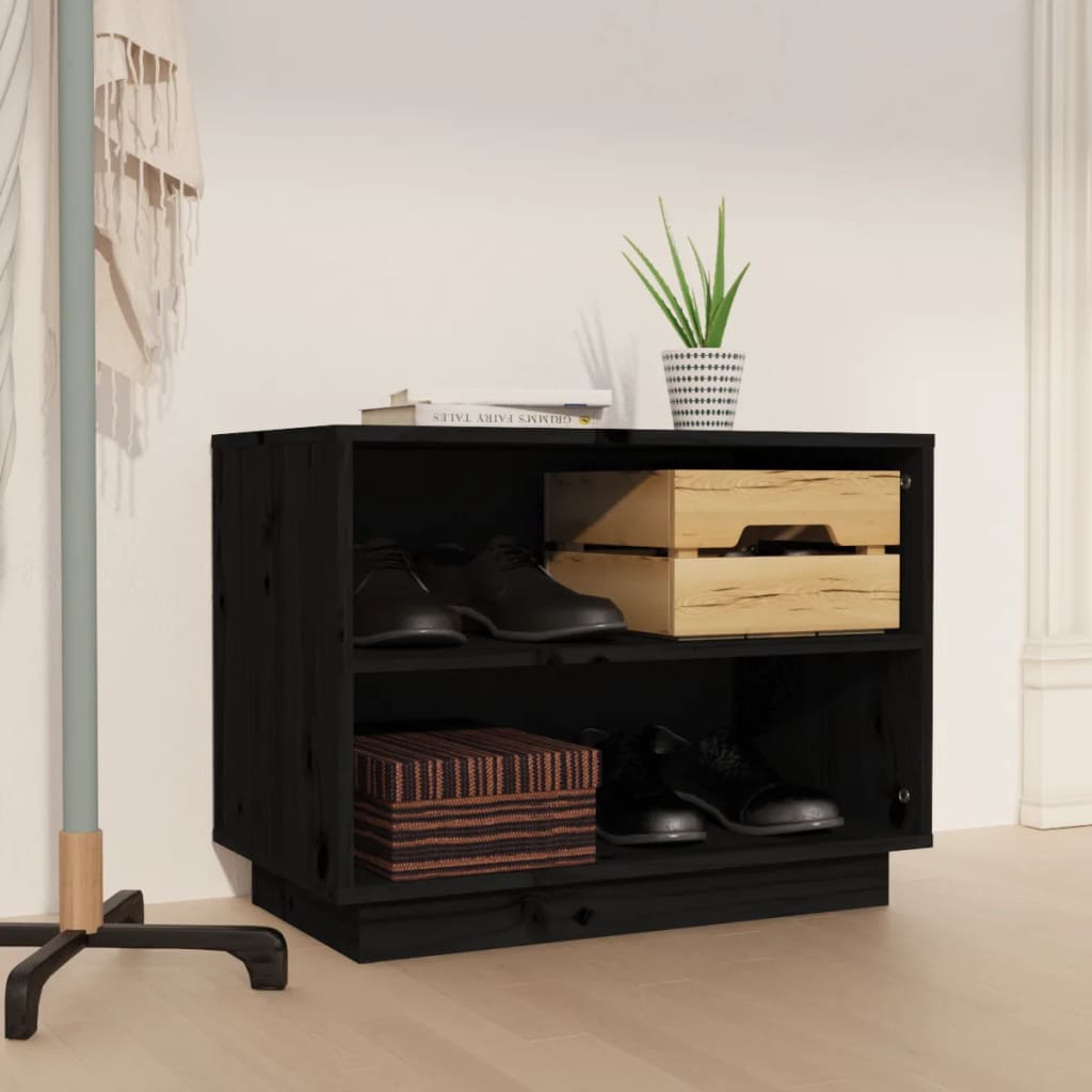 Shoe Cabinet Black 23.6x13.4x17.7" Solid Wood Pine