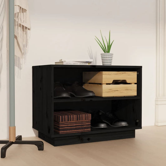 Shoe Cabinet Black 23.6x13.4x17.7" Solid Wood Pine