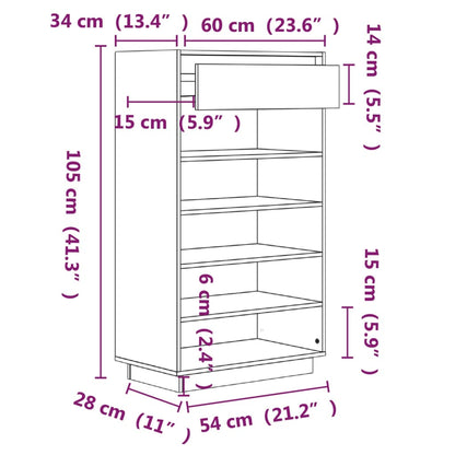 Shoe Cabinet 23.6"x13.4"x41.3" Solid Wood Pine