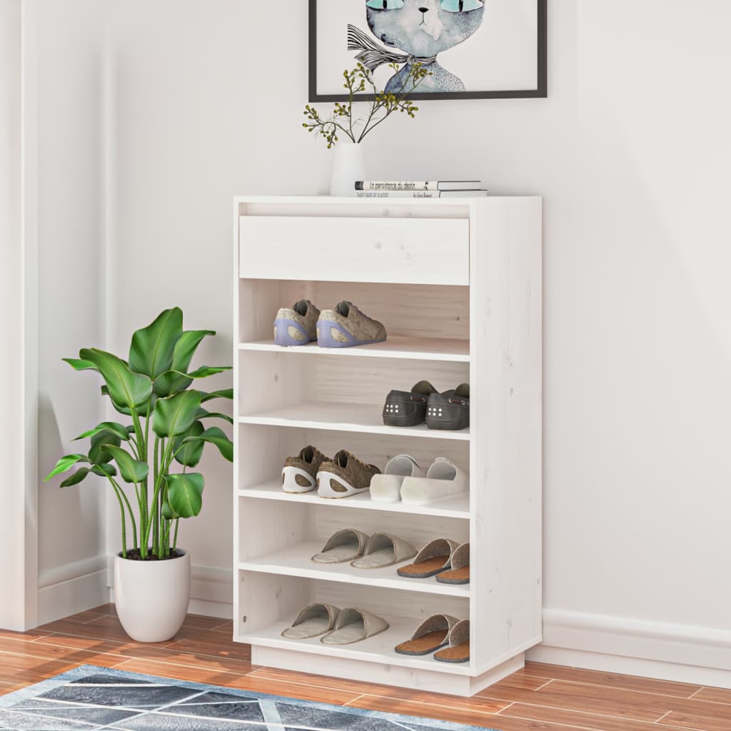 Shoe Cabinet White 23.6"x13.4"x41.3" Solid Wood Pine