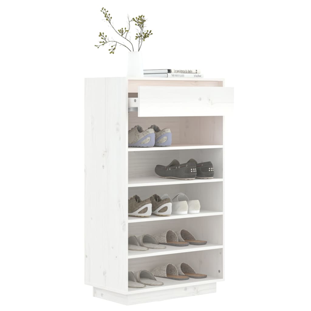 Shoe Cabinet White 23.6"x13.4"x41.3" Solid Wood Pine