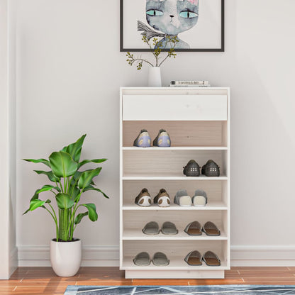 Shoe Cabinet White 23.6"x13.4"x41.3" Solid Wood Pine