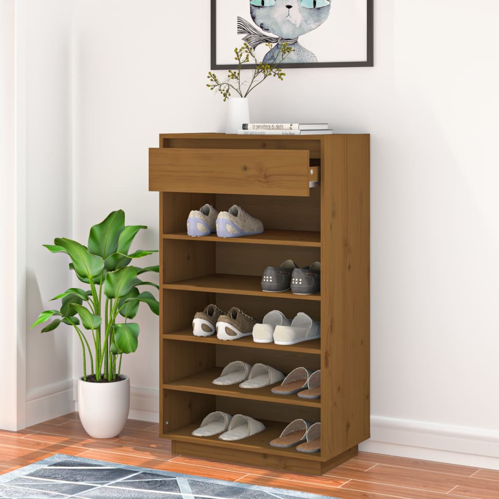 Shoe Cabinet Honey Brown 23.6x13.4x41.3" Solid Wood Pine