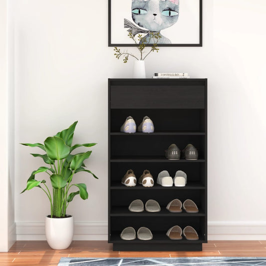 Wooden Shoe Cabinet Black Solid pine wood Medium Shoe Cabinet