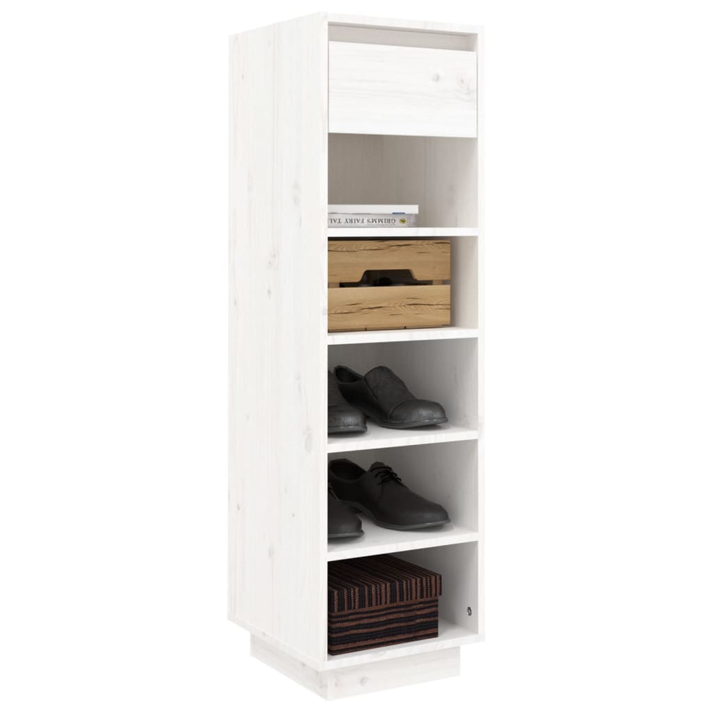 Shoe Cabinet White 11.8x13.4x41.3" Solid Wood Pine
