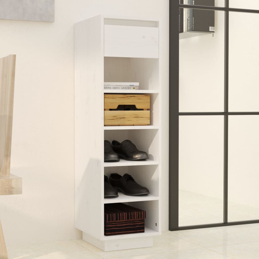 Shoe Cabinet White 11.8x13.4x41.3" Solid Wood Pine
