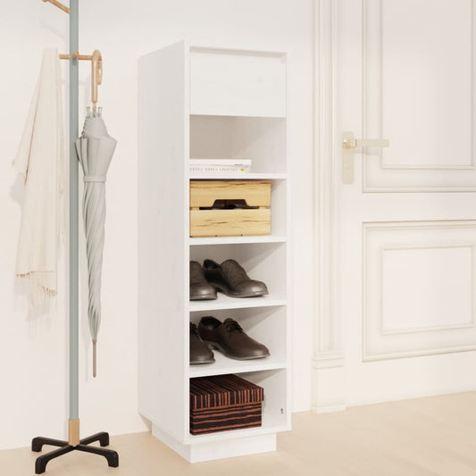 Shoe Cabinet White 11.8x13.4x41.3" Solid Wood Pine