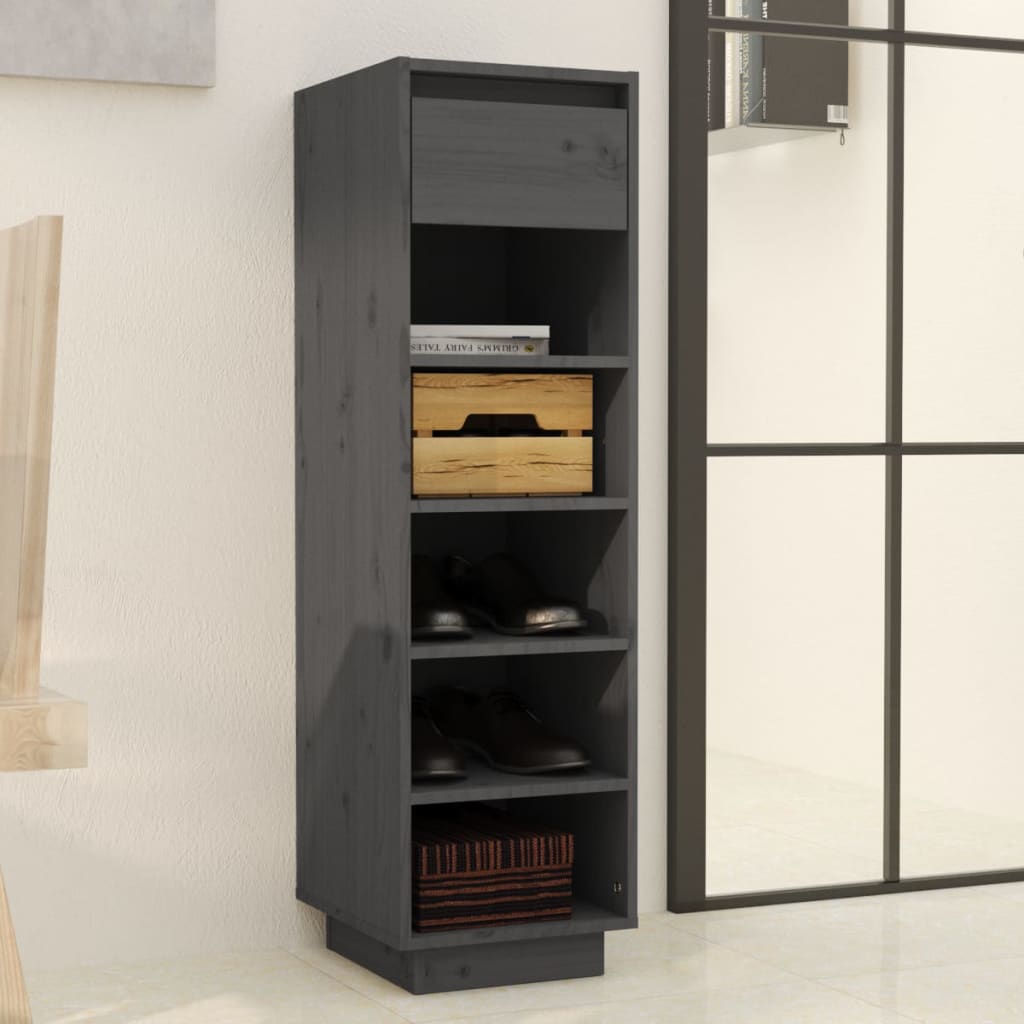 Shoe Cabinet Gray 11.8"x13.4"x41.3" Solid Wood Pine