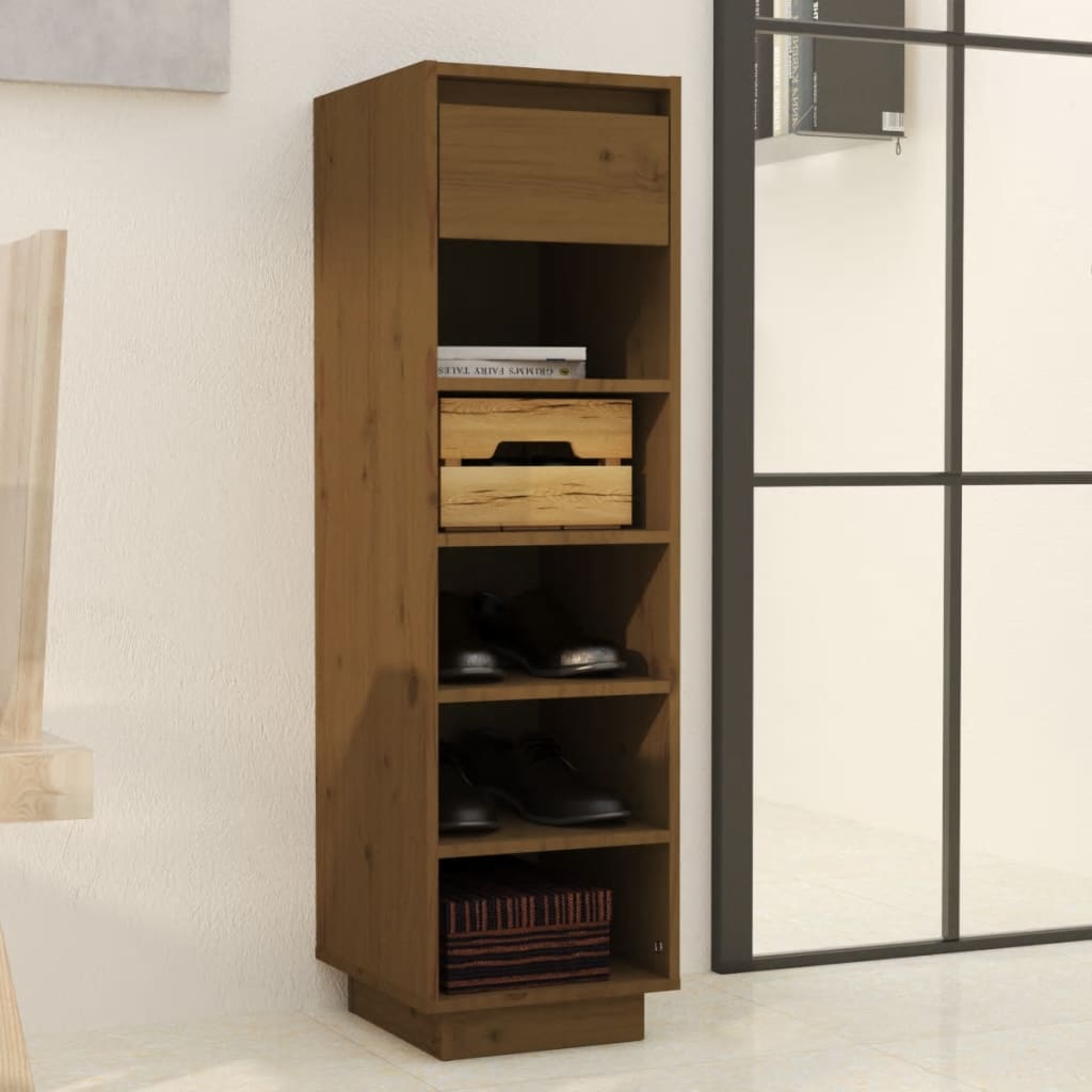 Shoe Cabinet Honey Brown 11.8x13.4x41.3" Solid Wood Pine