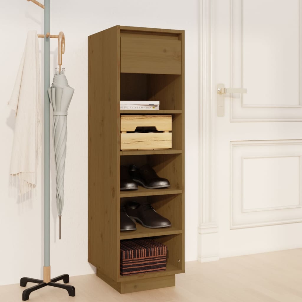 Shoe Cabinet Honey Brown 11.8x13.4x41.3" Solid Wood Pine