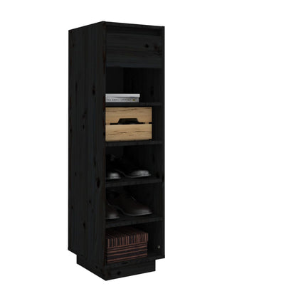 Shoe Cabinet Black 11.8x13.4x41.3" Solid Wood Pine