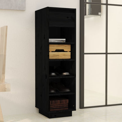Shoe Cabinet Black 11.8x13.4x41.3" Solid Wood Pine