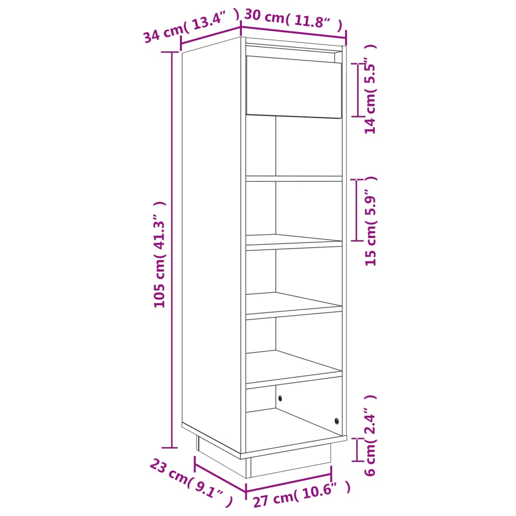 Shoe Cabinet Black 11.8x13.4x41.3" Solid Wood Pine