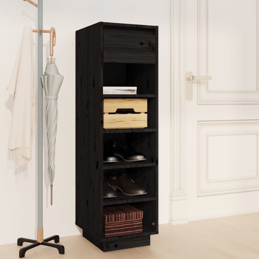 Shoe Cabinet Black 11.8x13.4x41.3" Solid Wood Pine